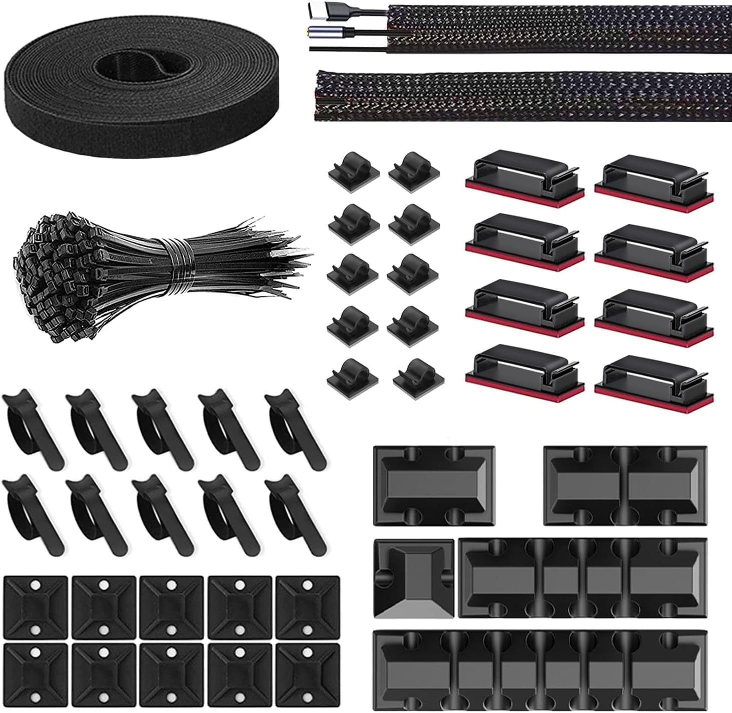 HASTHIP® Cable Management Kit |146Pcs Tidy for Home Office Under Desk- 100 Wire Organizer Ties, 5 Upgrade Silicone Holder, 2 Sleeve, 28 Adhesive Clips, 1 Roll Organiser Straps etc, Black HASTHIP® Cable Management Kit |146Pcs Tidy for Home Office Under Desk- 100 Wire Organizer Ties, 5 Upgrade Silicone Holder, 2 Sleeve, 28 Adhesive Clips, 1 Roll Organiser Straps etc, Black